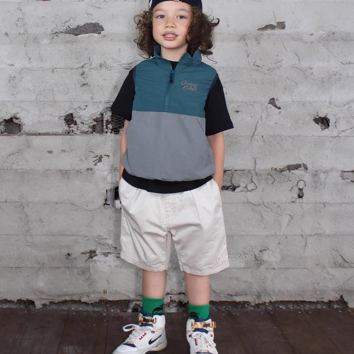 纯棉logo褶皱腰宽松口袋五分短裤