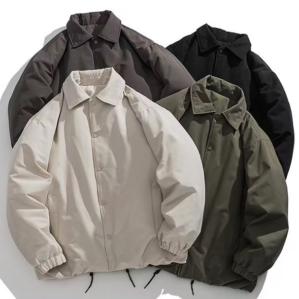 美式秋冬季翻领纯色棒球服男女款棉衣夹棉简约面包服夹克工装棉服