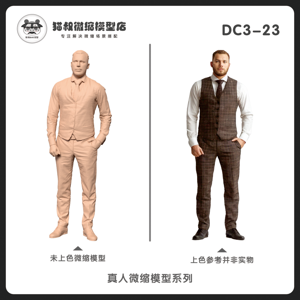 DC3-23穿马甲的白领男子1/64或1/43比例树脂未上色微缩模型