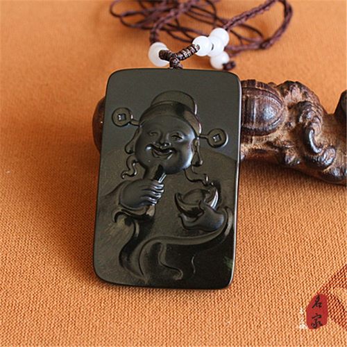 正品保真 正宗新疆和田玉 墨玉财神玉牌 塔青 天然玉石 玉佩 证书