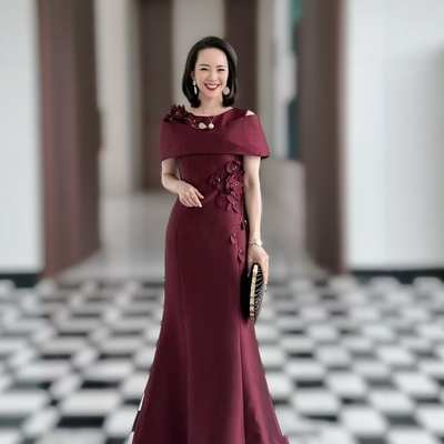 高端喜婆婆婚宴装年轻款2025新款小个子妈妈参加婚礼晚礼服高级感