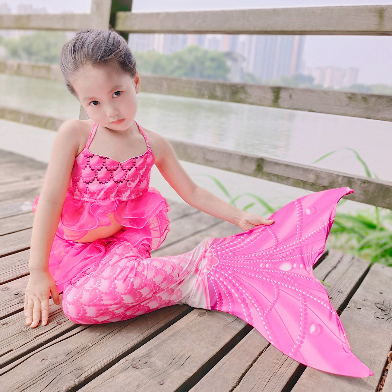 美人鱼演出服儿童 女童表演服三件套仿真鱼尾裙子  美人鱼的衣服