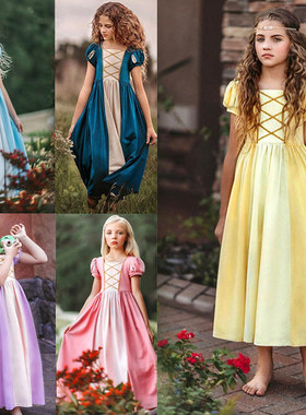 公主裙女童长款白雪爱洛睡美人贝儿贝尔灰姑娘青蛙梅琳达长发公主