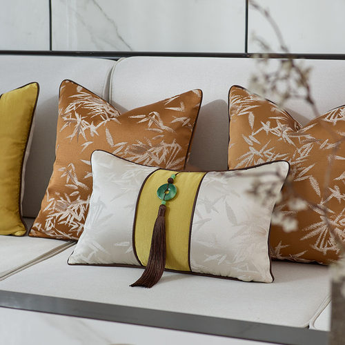 新中式竹叶提花抱枕靠垫