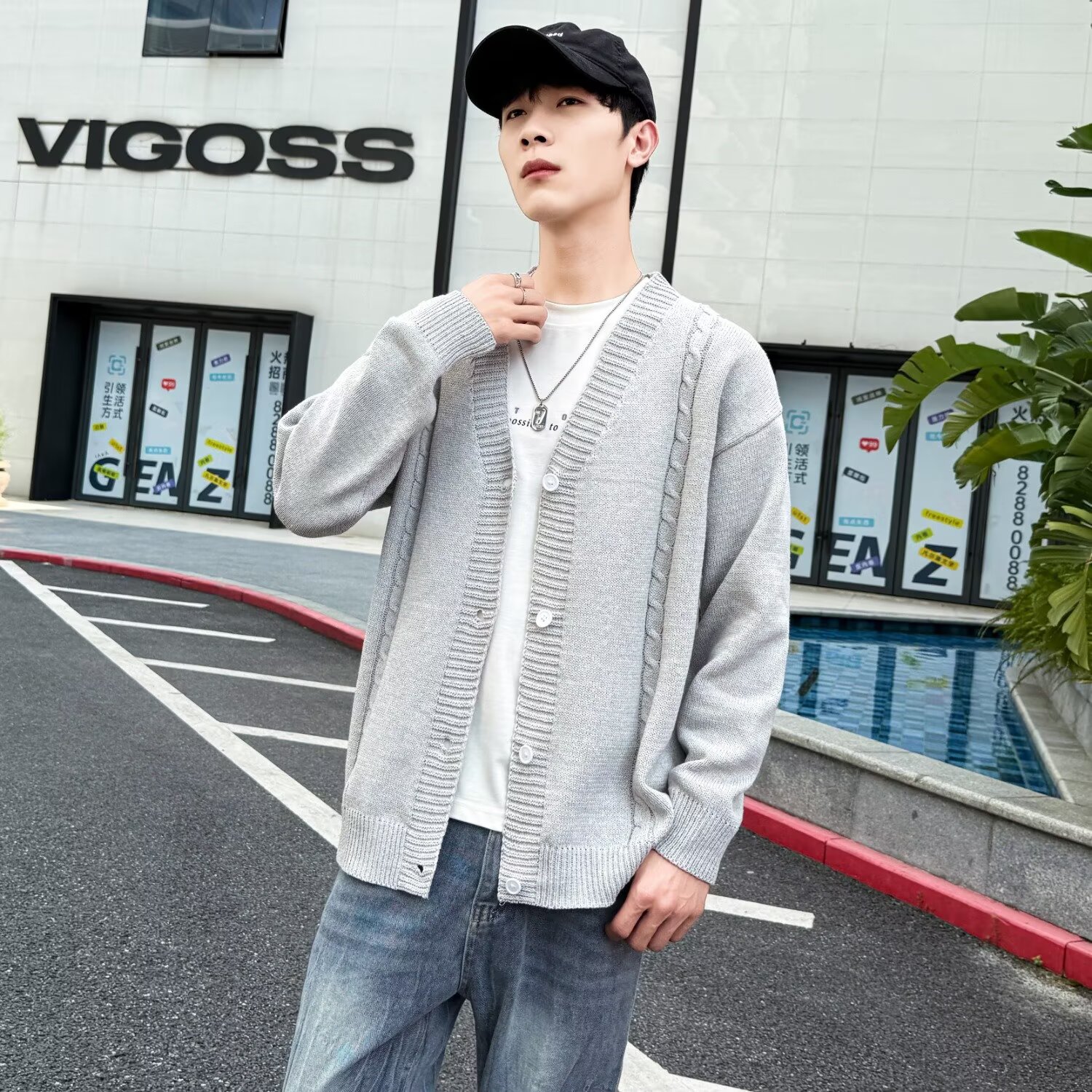 2025新款欧美开衫毛衣简约高级针织开衫男秋冬季毛衣男款外套长款