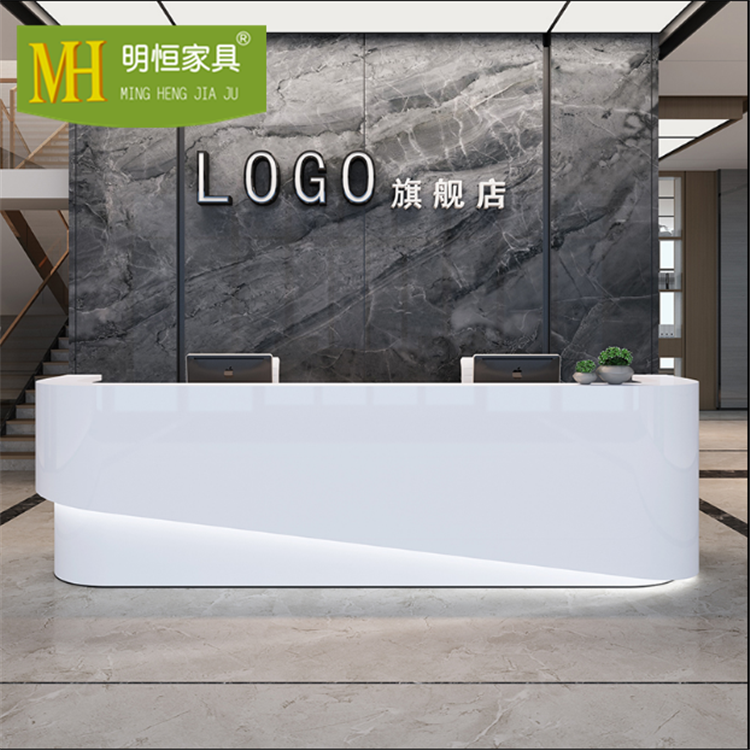 昆明前台烤漆定做弧形异型吧台医院酒店美容院收银台带灯光接待台