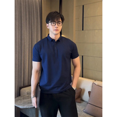 潮牌痞帅高级感商务休闲男士 夏季 高端翻领t恤 男POLO衫 藏青色短袖