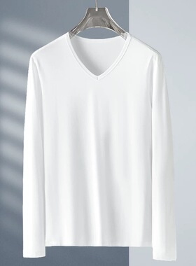 长袖t恤男白色打底衫男士2025春季新款衣服早春外穿V领上衣