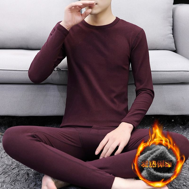 男士德绒保暖内衣套装男装2025新款发热双面绒打底衫红色秋衣秋裤