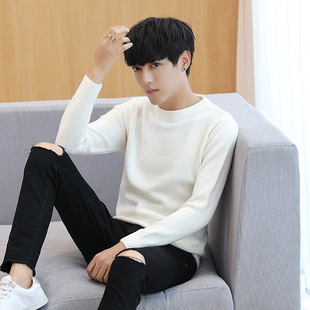韩版 毛衣男士 修身 潮流白色打底衫 线衣纯色衣服 2025春秋装 针织衫 季