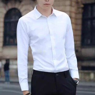 2026年新款长袖修身方领白衬衫男士春秋商务休闲正装职业西装衬衣