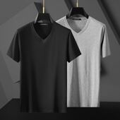T恤弹力修身 纯色V领百搭短袖 上衣 男士 夏季