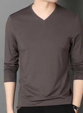 长袖t恤男v领打底衫黑色卫衣服春秋男薄款上衣纯色体恤潮