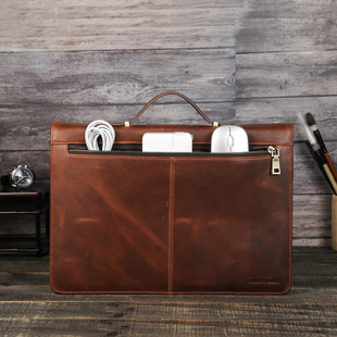 适用苹果MacBook Air 13寸保护壳电脑包充电线保护套内胆包防摔头层牛皮手提公文式