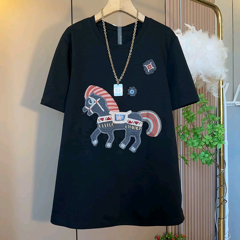 时尚休闲马到成功遮肉T恤上衣女