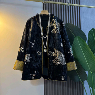 新款 胖mm民族风重工唐装 国风新中式 女装 上衣 亮片绣花外套大码 秋季