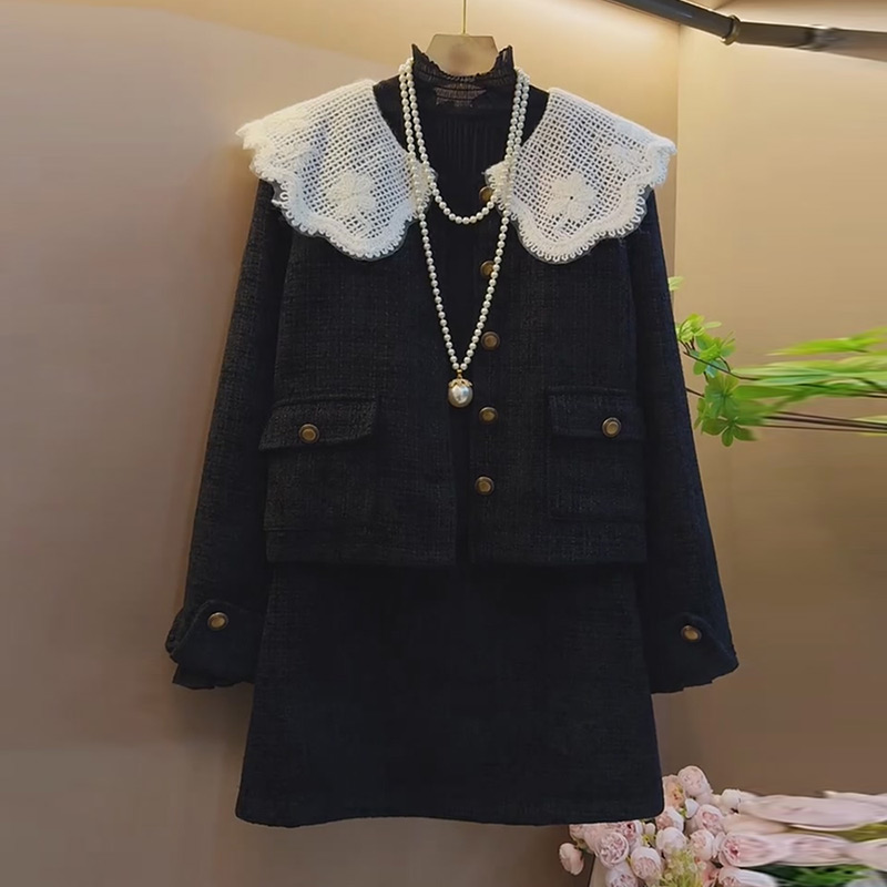 娃娃领上衣半裙长袖打底衫