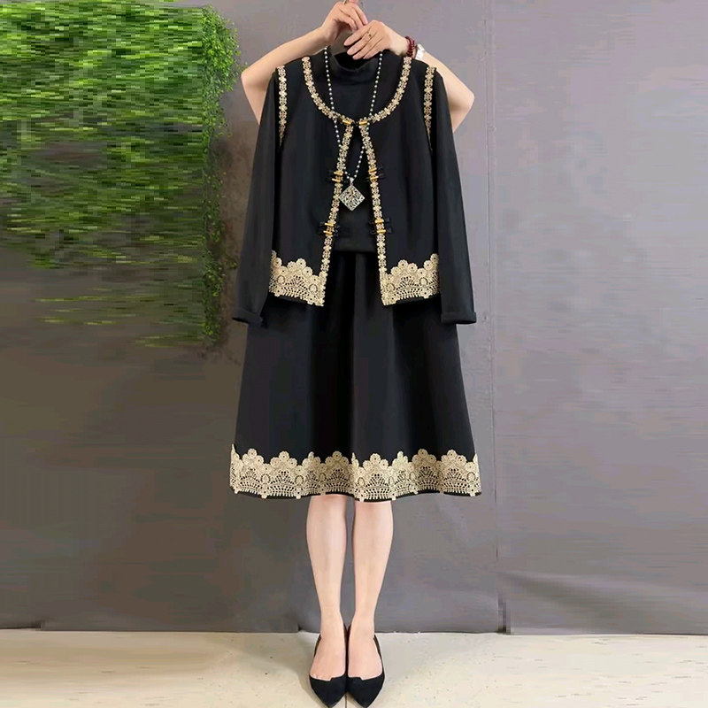 简约大码女装蕾丝拼接半身裙马甲洋气打底套装2026春季新款两件套,女装/女士精品,大码套装,淘宝优惠券,粉丝福利购,淘宝优惠卷