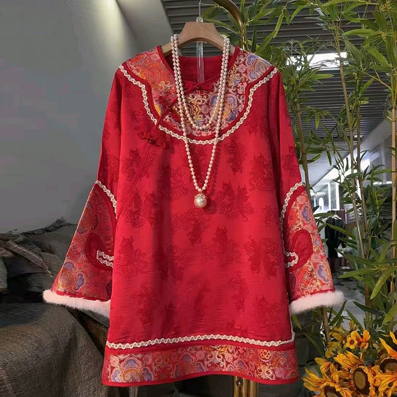 新中式大码女装缎面提花大衫胖MM显瘦盘扣斜襟上衣新款国风女人衫,女装/女士精品,大码内搭,淘宝优惠券,粉丝福利购,淘宝优惠卷