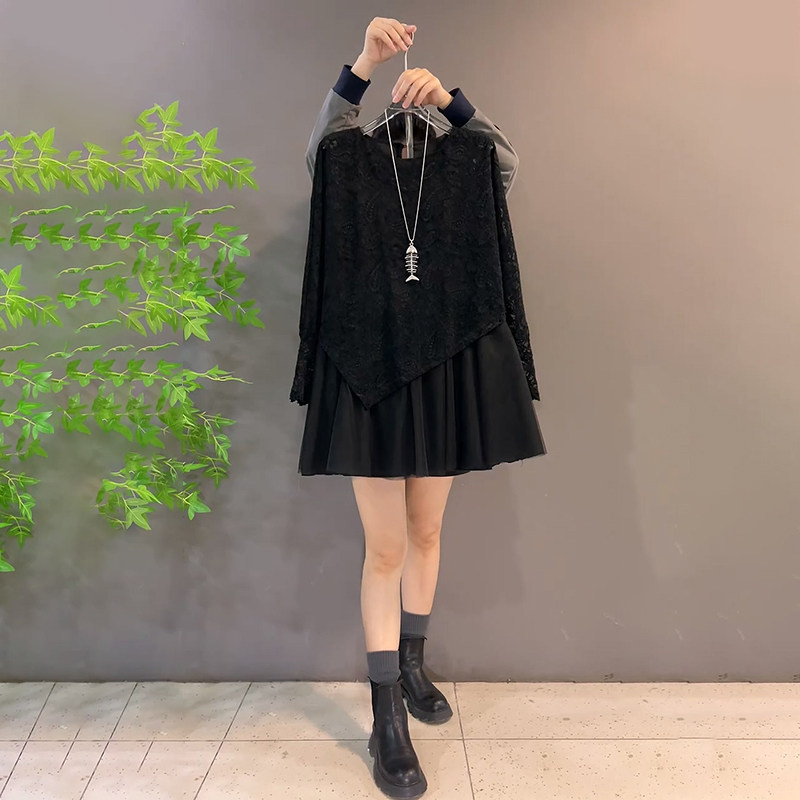 胖妹妹大码女装春季2026新款网纱拼接假两件雕花蕾丝衫叠穿打底衫,女装/女士精品,大码内搭,淘宝优惠券,粉丝福利购,淘宝优惠卷