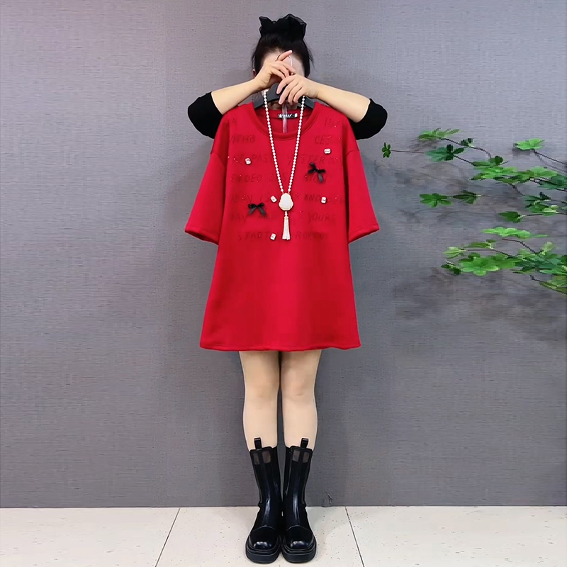 重工烫钻蝴蝶结镶钻独特短袖t恤