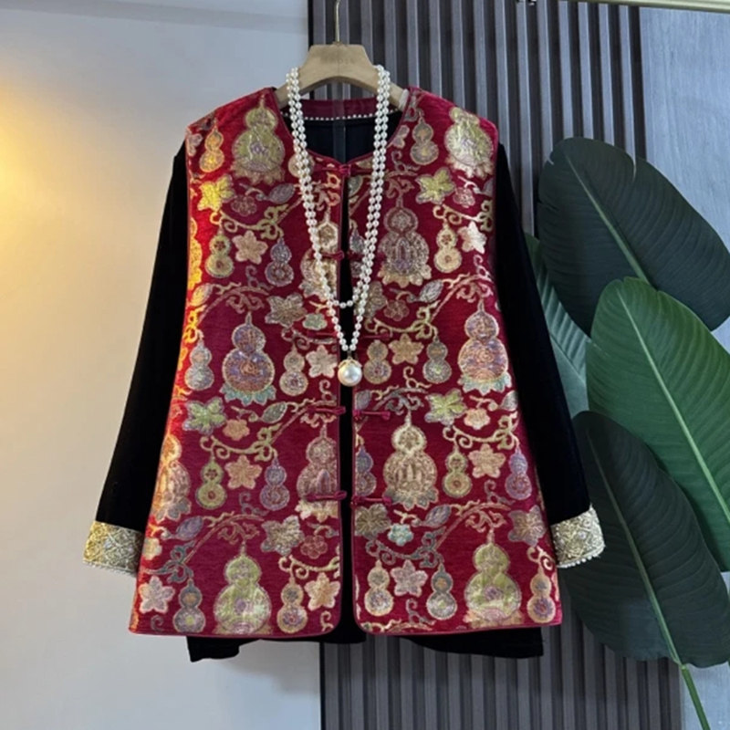 新中式大码女装刺绣提花马甲两件套2026春季新款葫芦马夹钉珠打底,女装/女士精品,大码套装,淘宝优惠券,粉丝福利购,淘宝优惠卷