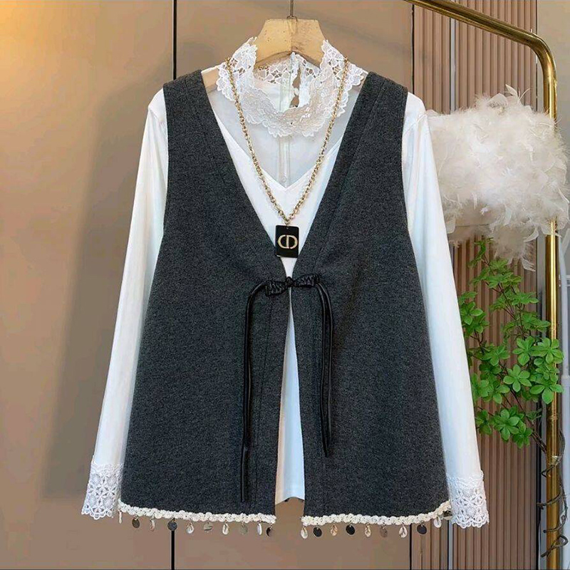 时尚复古盘扣马甲设计感打底套装