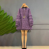 新款 甜美显瘦蕾丝大衫 连衣裙 女装 2024胖MM秋季 百搭遮肉长袖 大码