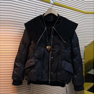 新款 娃娃领棉服短款 休闲宽松外套大码 胖妹妹韩版 厚外套潮 女装 冬季