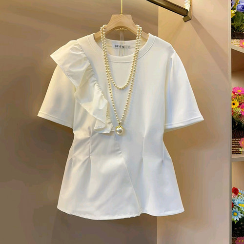 韩系小众减龄木耳边气质百搭小衫
