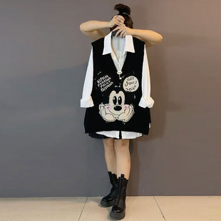 女装 卡通米奇针织马甲休闲百搭衬衫 2025秋季 韩版 女 新款 胖妹妹大码