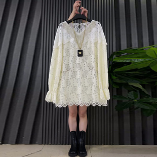 洋气蕾丝衫 女装 胖妹妹显瘦韩版 新款 法式 大衫 小众设计重工上衣大码