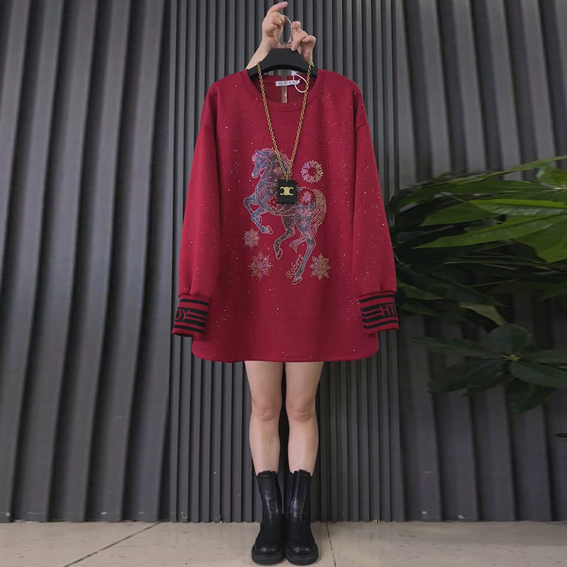 韩版重工亮钻雪花骏马满天星大衫2025新款大码女装胖妹妹百搭上衣,女装/女士精品,大码内搭,淘宝优惠券,粉丝福利购,淘宝优惠卷