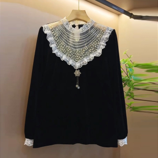 胖MM时尚 女装 设计感花边领重工宽松百搭上衣 大码 2025早秋减龄新款