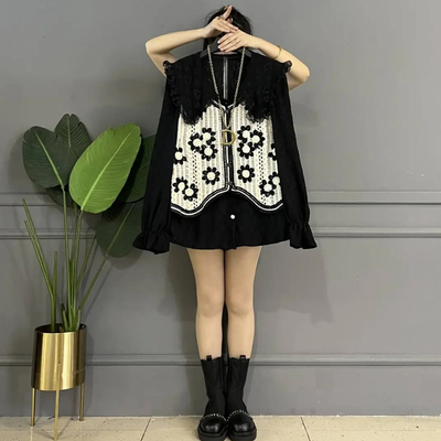 花朵马甲娃娃领衬衫韩版减龄