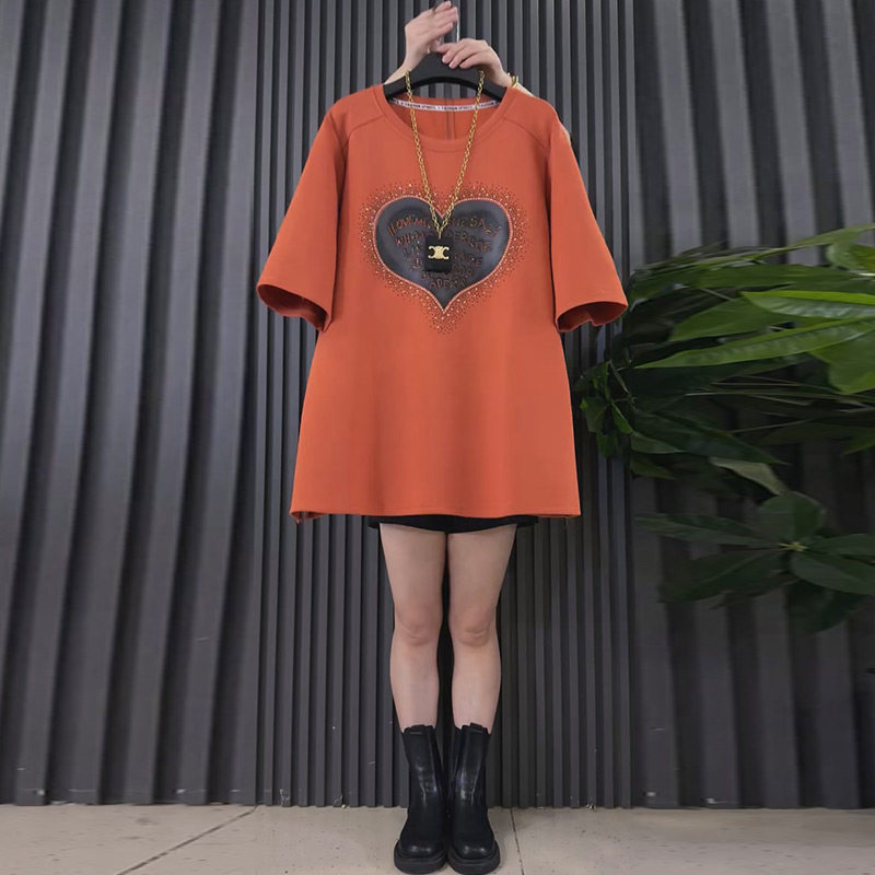 亮钻字母爱心半袖T恤衫