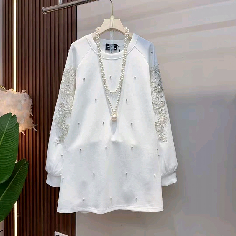 钉珠亮片大码女装中长款卫衣大衫