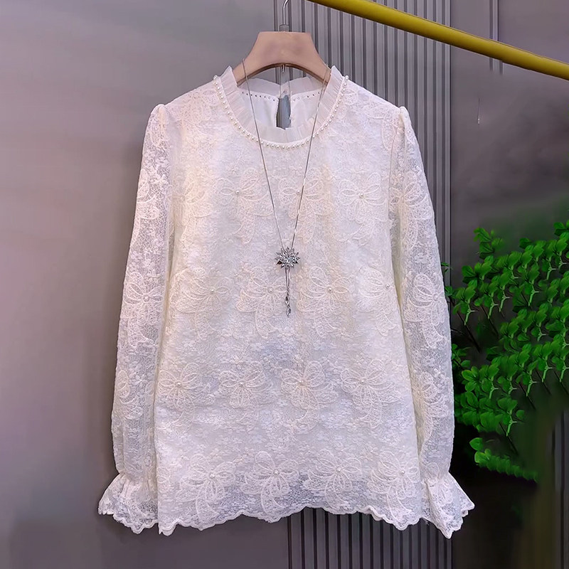 胖妹妹大码女装春季2026新款欧货时尚重工钉珠套头减龄百搭蕾丝衫,女装/女士精品,大码内搭,淘宝优惠券,粉丝福利购,淘宝优惠卷