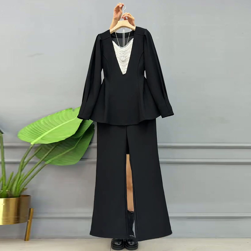 小香风大码女装拼接上衣休闲裤子