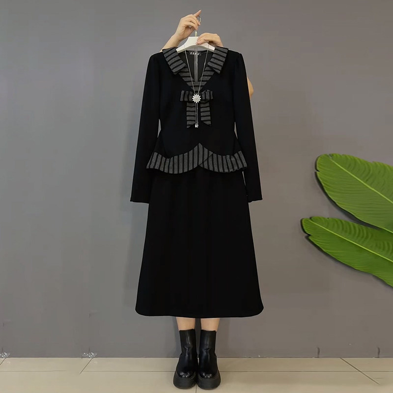 胖妹妹2026春季新款大码女装时尚蝴蝶结条纹假两件上衣半身裙套装,女装/女士精品,大码套装,淘宝优惠券,粉丝福利购,淘宝优惠卷