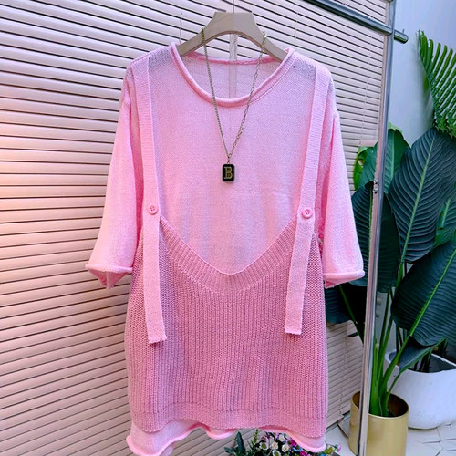 时尚假两件韩版宽松百搭针织大衫