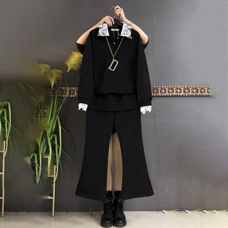 胖妹妹2026春季新款大码女装时尚显瘦卫衣松紧腰一体裙裤烫钻套装,女装/女士精品,大码套装,淘宝优惠券,粉丝福利购,淘宝优惠卷