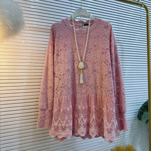 冬季 女装 新款 镂空蕾丝衫 上衣 百搭时尚 性感花边拼接百搭打底衫 大码