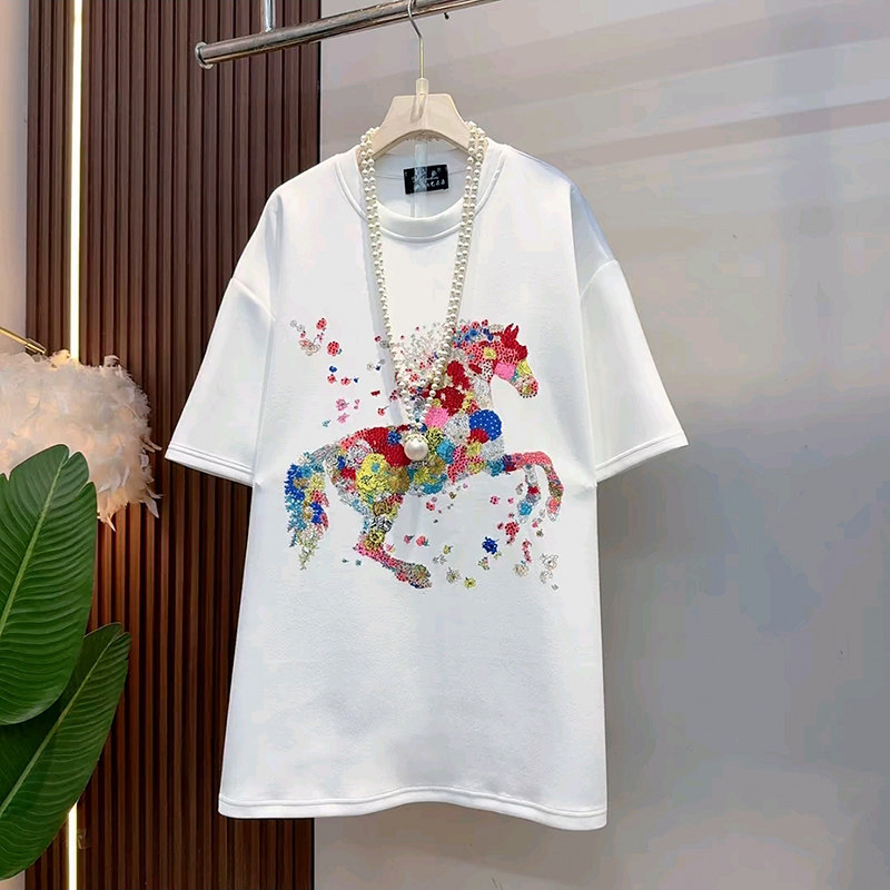 卡通小马印花大码女装短袖T恤衫