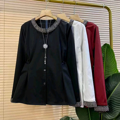 重工钉珠设计收腰洋气百搭衬衫春