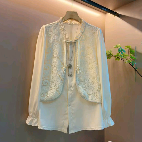 新中式盘扣长袖假两件百搭上衣