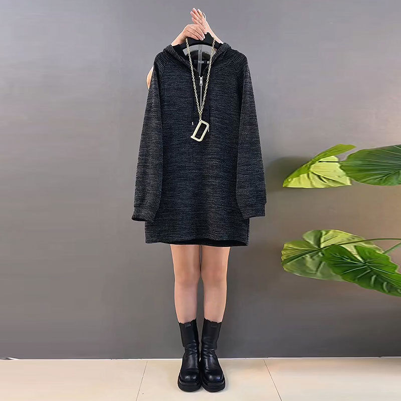 拉链连帽宽松休闲百搭中长上衣