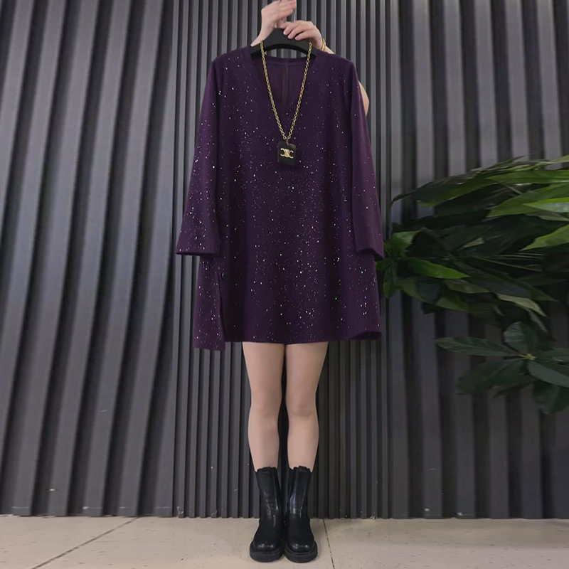 韩版亮晶晶开叉长袖简约大衫新款胖妹妹大码女装时尚宽松百搭上衣,女装/女士精品,大码内搭,淘宝优惠券,粉丝福利购,淘宝优惠卷