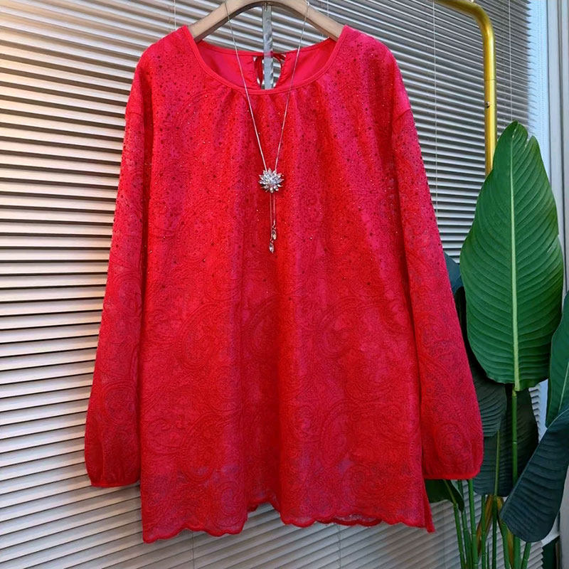 2026春季新款欧货重工烫钻刺绣蕾丝大衫大码女装胖MM洋气显瘦上衣,女装/女士精品,大码内搭,淘宝优惠券,粉丝福利购,淘宝优惠卷