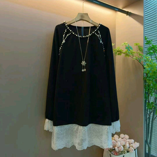女装 新款 大码 重工钉珠镂空设计感洋气大衫 胖mm遮肉上衣女 欧货韩版